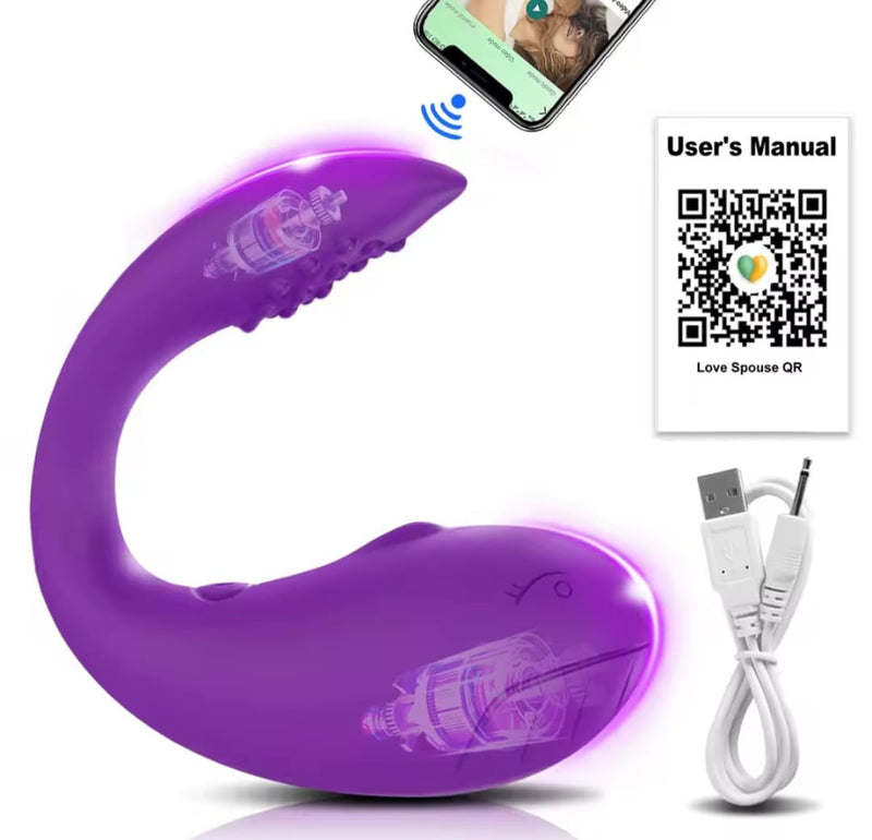 Vibrador de Casal em Formato de Baleia – Duplo Estímulo com Controle à Distância via APP 🔥
