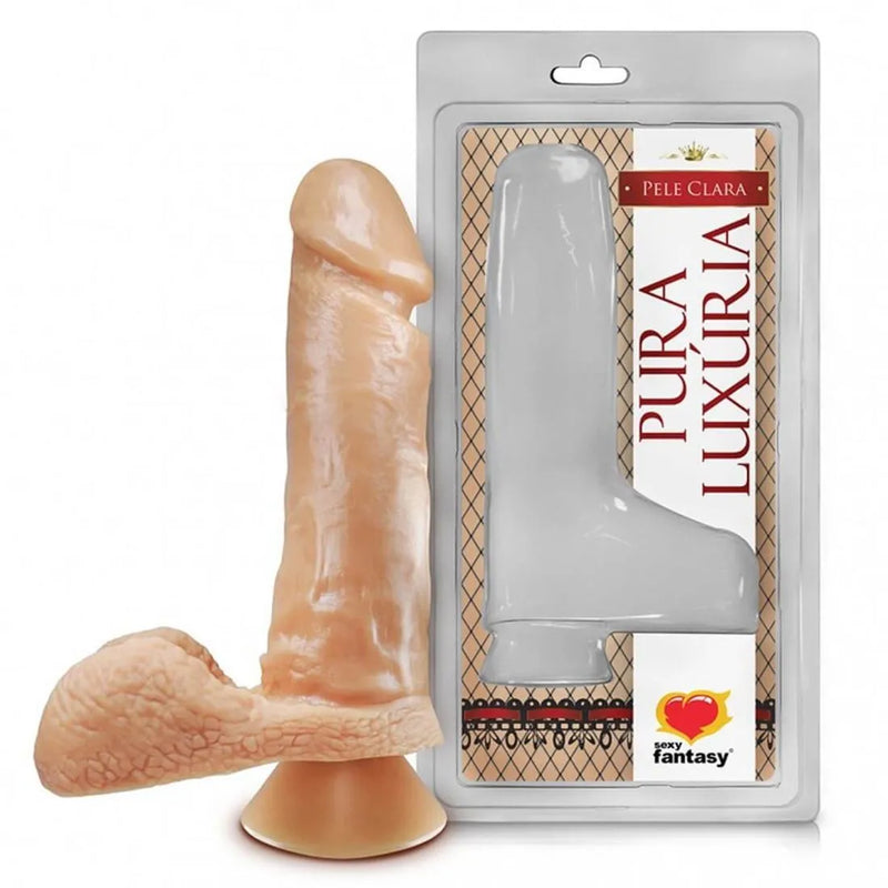Prótese com Escroto e Ventosa Sexy Fantasy – Dupla Penetração, Dobro de Prazer